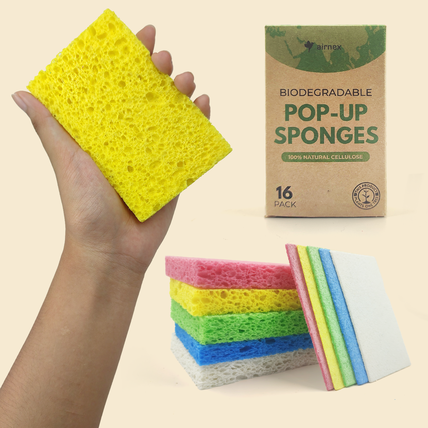 Biodegradable & Compostable Cellulose Compressed Sponges - Rectangular Multicolor