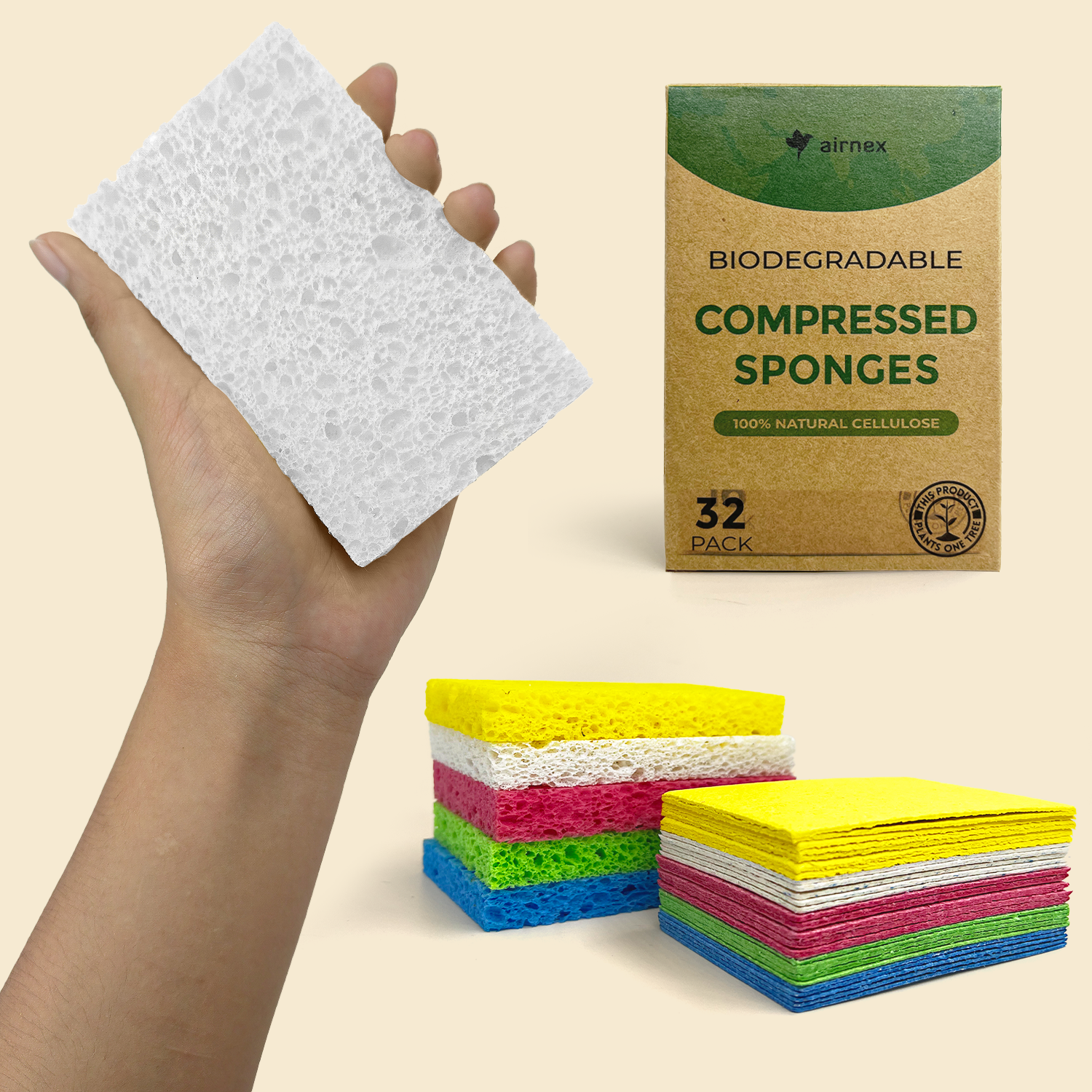 Biodegradable & Compostable Cellulose Compressed Sponges - Rectangular Multicolor