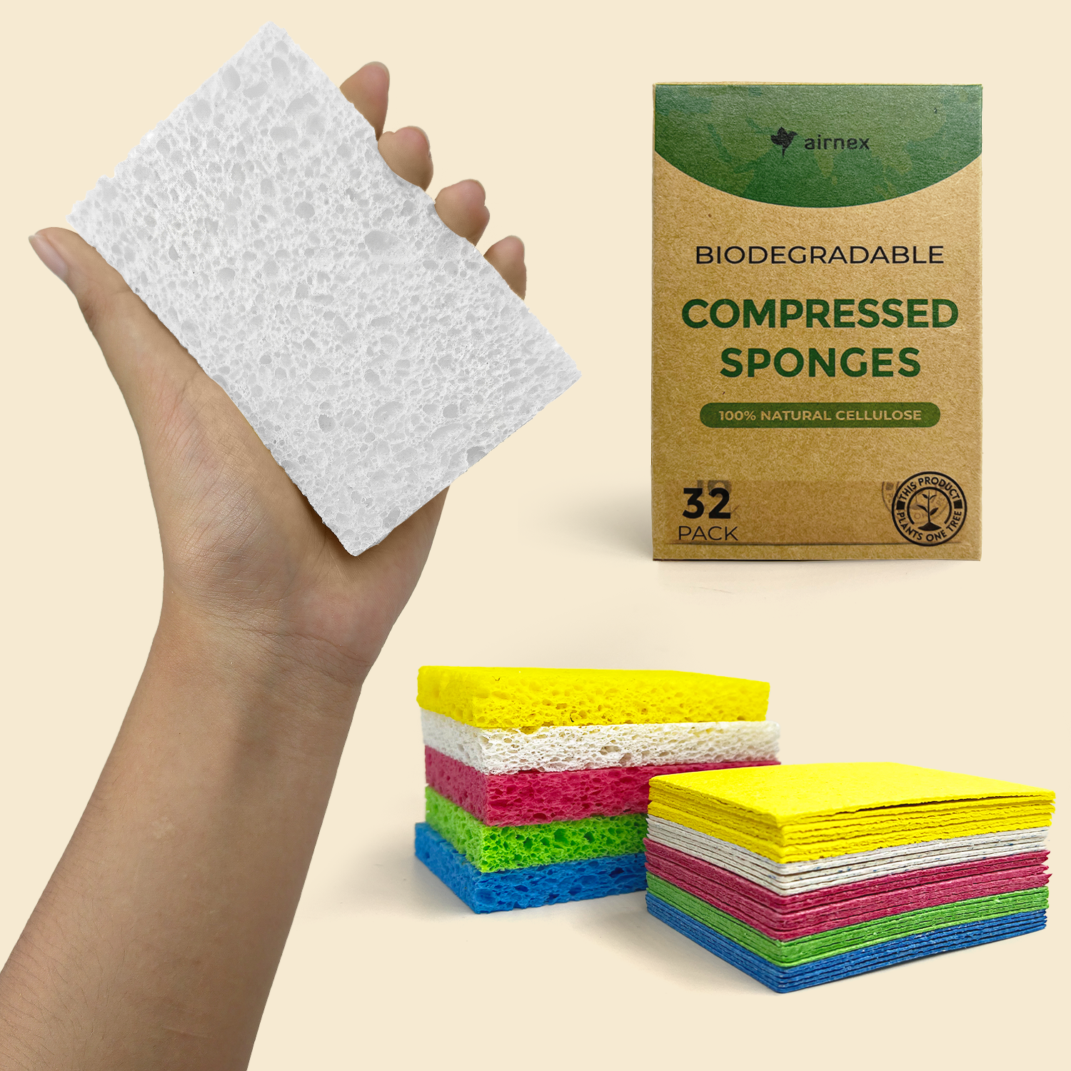 Biodegradable & Compostable Cellulose Compressed Sponges - Rectangular ...