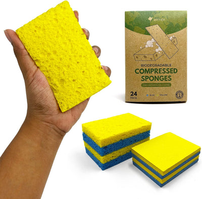 AIRNEX Biodegradable Cellulose Compressed Sponges - Kitchen Sponges for Cleaning - Heavy Duty and Natural Multipurpose Household Cleaning Sponges Good for Kitchen, Bathroom, and Surfaces