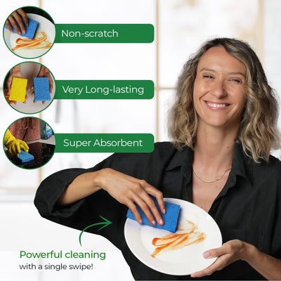 AIRNEX Biodegradable Cellulose Compressed Sponges - Kitchen Sponges for Cleaning - Heavy Duty and Natural Multipurpose Household Cleaning Sponges Good for Kitchen, Bathroom, and Surfaces