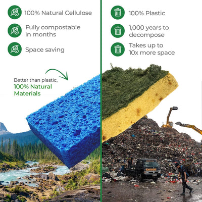 AIRNEX Biodegradable Cellulose Compressed Sponges - Kitchen Sponges for Cleaning - Heavy Duty and Natural Multipurpose Household Cleaning Sponges Good for Kitchen, Bathroom, and Surfaces