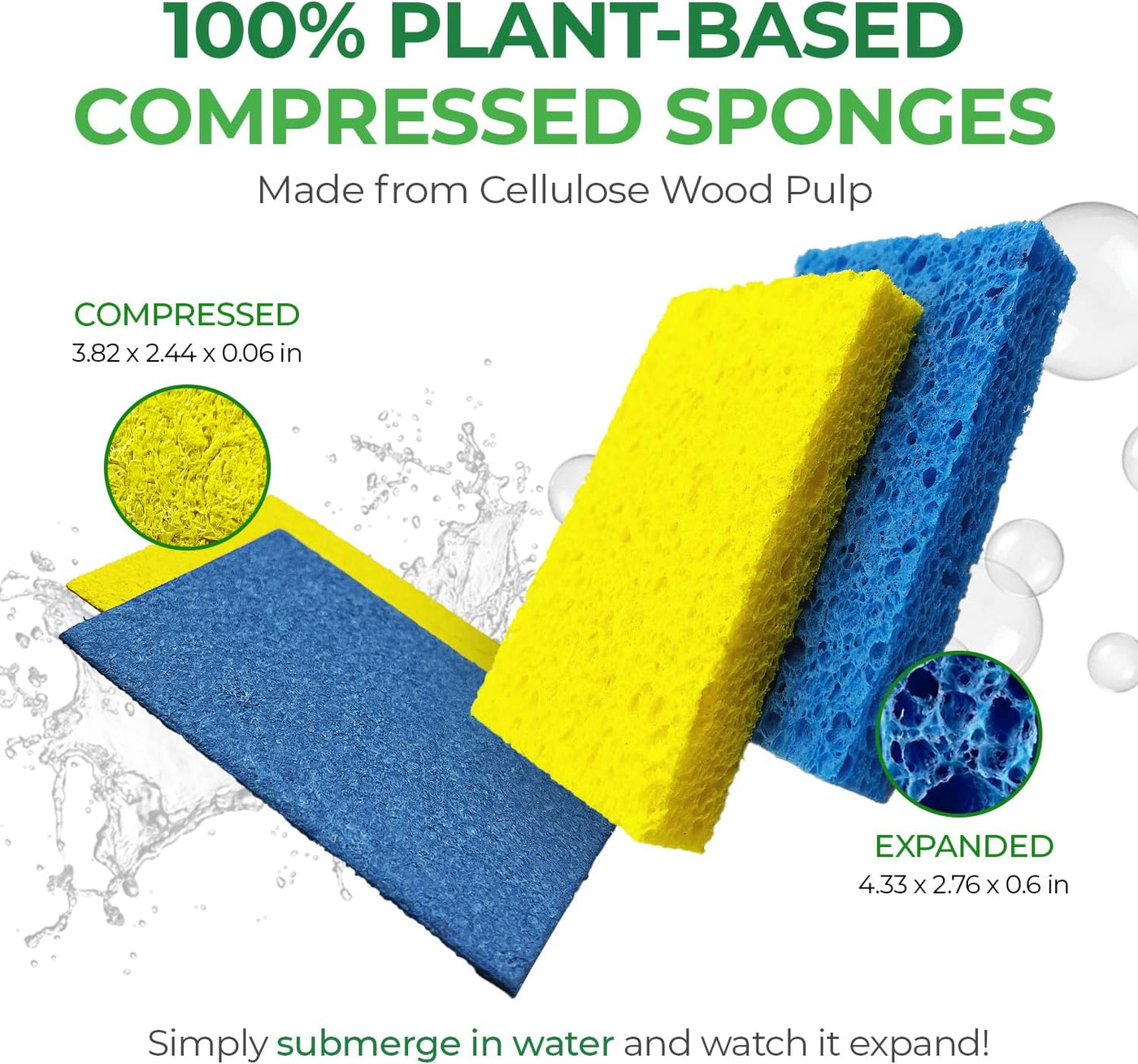 AIRNEX Biodegradable Cellulose Compressed Sponges - Kitchen Sponges for Cleaning - Heavy Duty and Natural Multipurpose Household Cleaning Sponges Good for Kitchen, Bathroom, and Surfaces