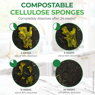 AIRNEX Biodegradable Cellulose Compressed Sponges - Kitchen Sponges for Cleaning - Heavy Duty and Natural Multipurpose Household Cleaning Sponges Good for Kitchen, Bathroom, and Surfaces