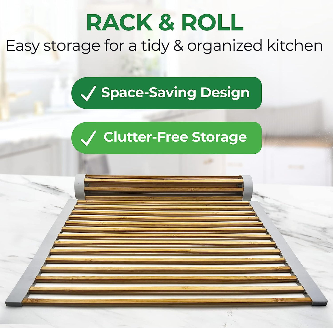 AIRNEX Bamboo Sink Drying Rack, Roll Up Dish Drying Rack Over The Sink Kitchen, Wooden Over The Sink Drying Rack for Kitchen Sink, Roll Out Sink Drainers, Kitchen Sink Accessories