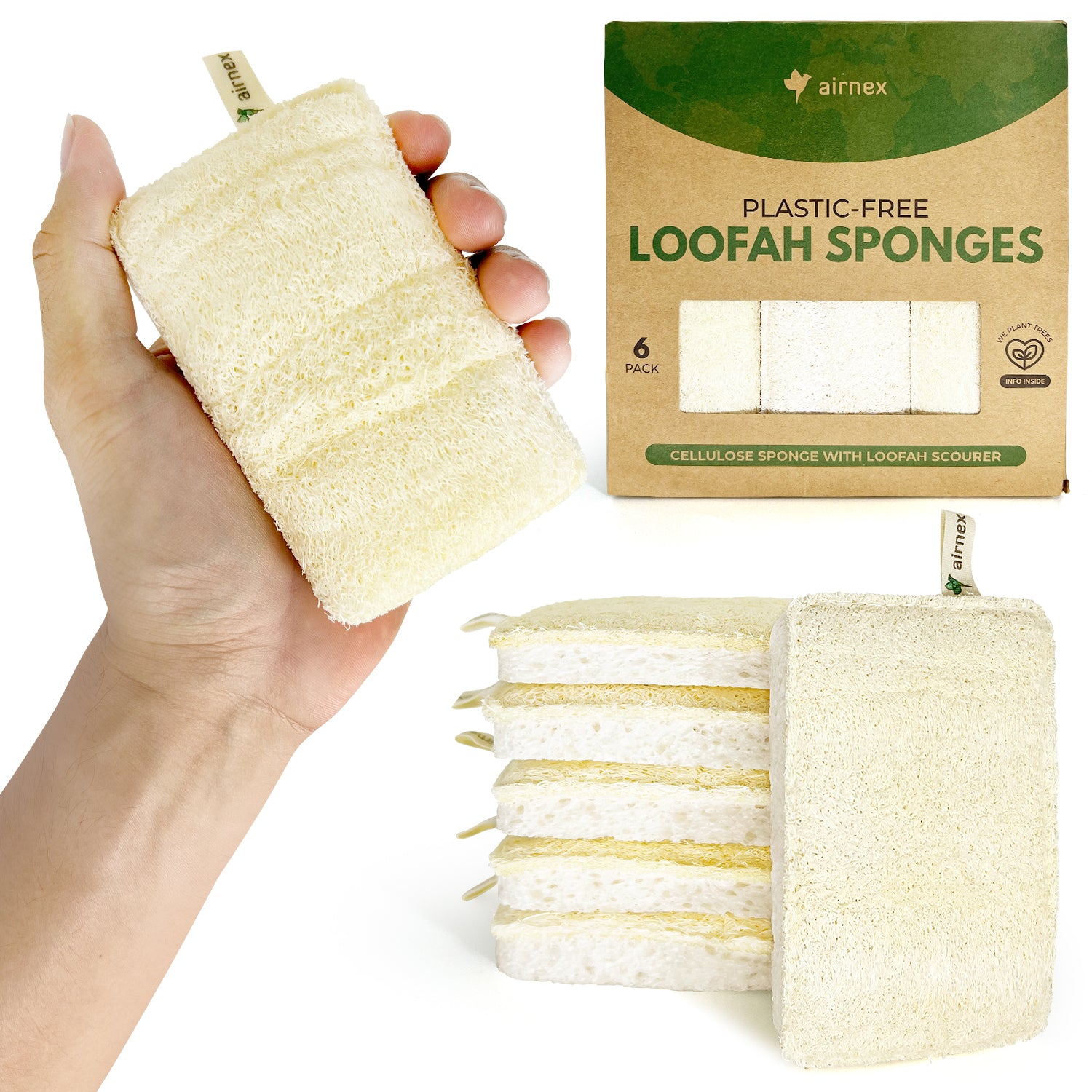 ILASLAN Luffa-Geschirrschwämme, 3er Pack – Natürlich, Biologisch Abbaubar & Kratzfest, Vegane Reinigung