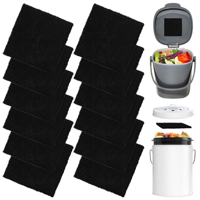 AIRNEX Charcoal Filters for Compost Bucket 3.5 inch Square - Pack of 12 Small Compost Bin Filters Charcoal Odor Blocking - Universal Compost Filters for Countertop Bin, Trash Cans & Litter Boxes