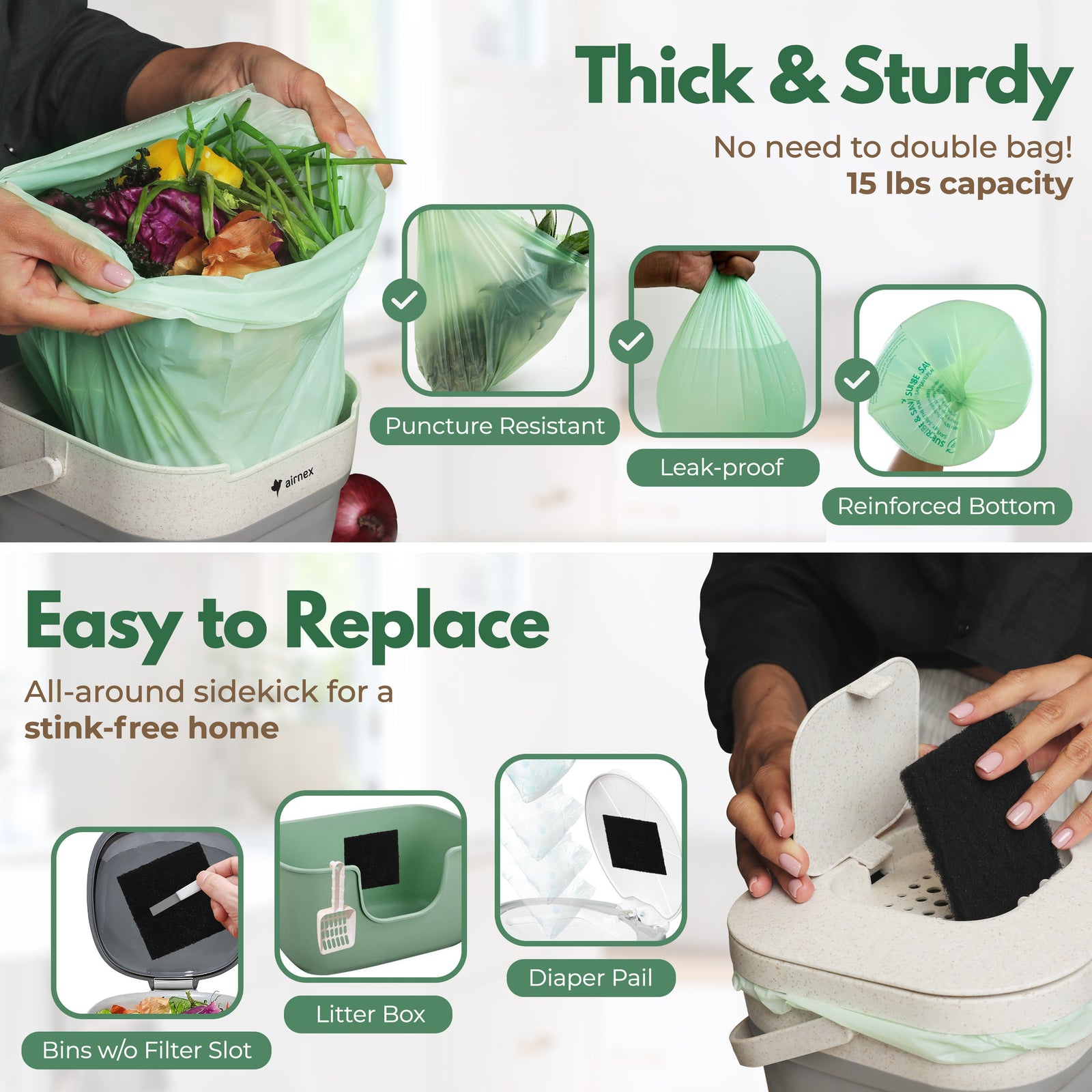 Compostable Trash Bags & Charcoal Filters - Value Pack for Compost Bins