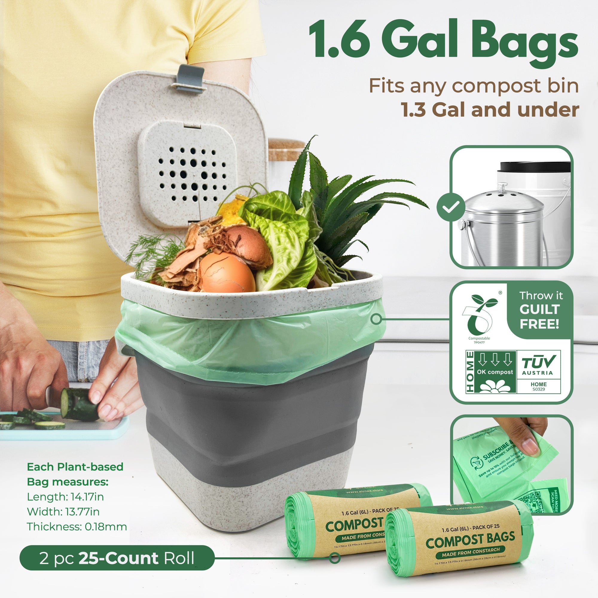 Compostable Trash Bags & Charcoal Filters - Value Pack for Compost Bins