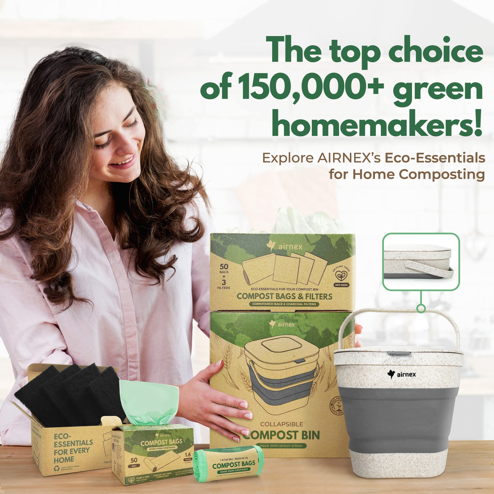 Compostable Trash Bags & Charcoal Filters - Value Pack for Compost Bins