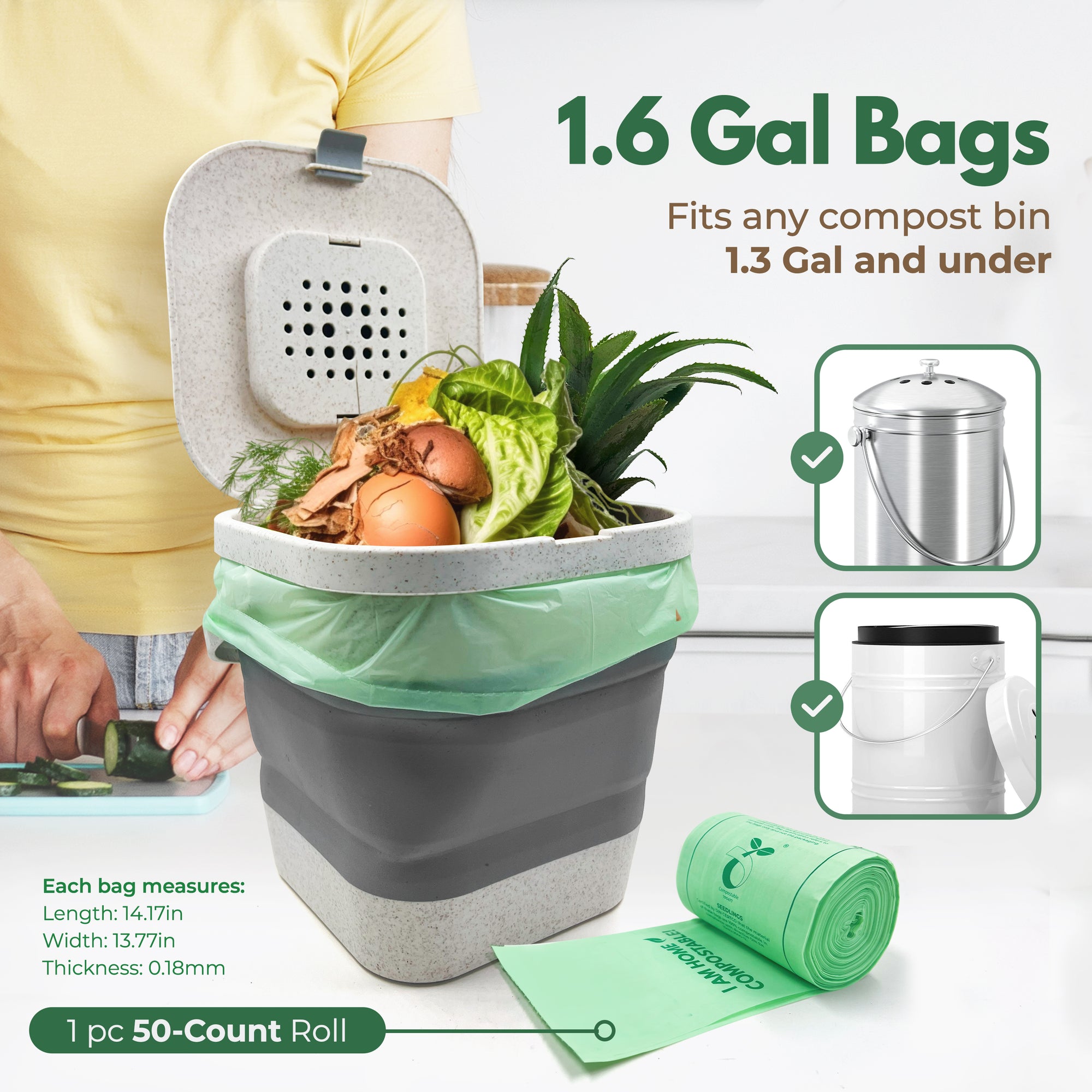 Certified Home Compostable Trash Bags - 1.6 Gal, 50 Count