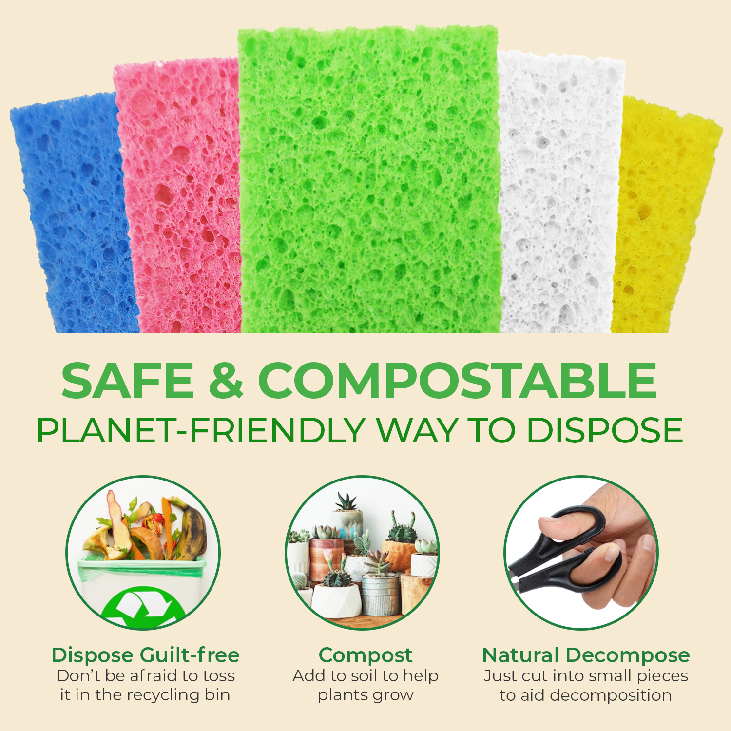 Biodegradable & Compostable Cellulose Compressed Sponges - Rectangular ...