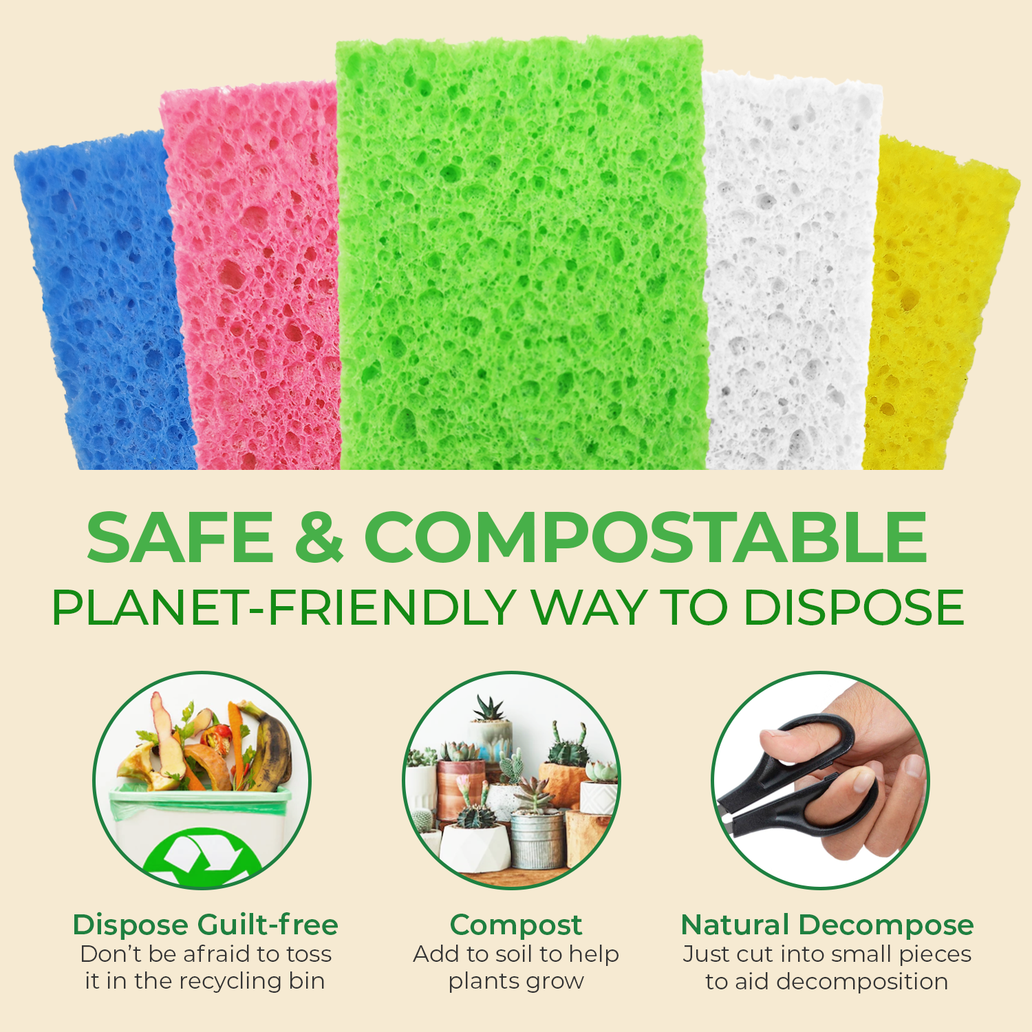 Biodegradable & Compostable Cellulose Compressed Sponges - Rectangular Multicolor