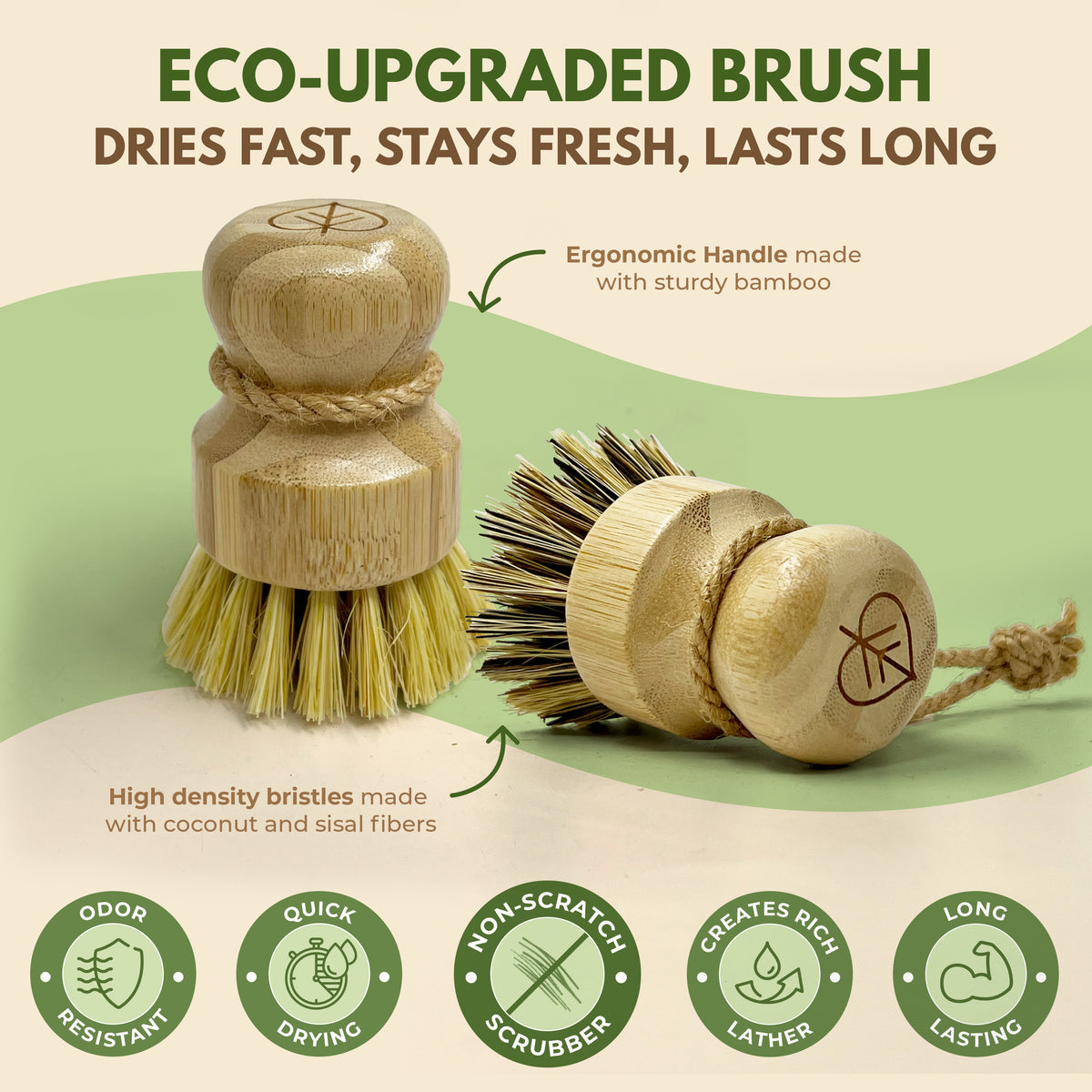 Natural Cleaning Dish Brush - 3 Pack Bamboo Brush