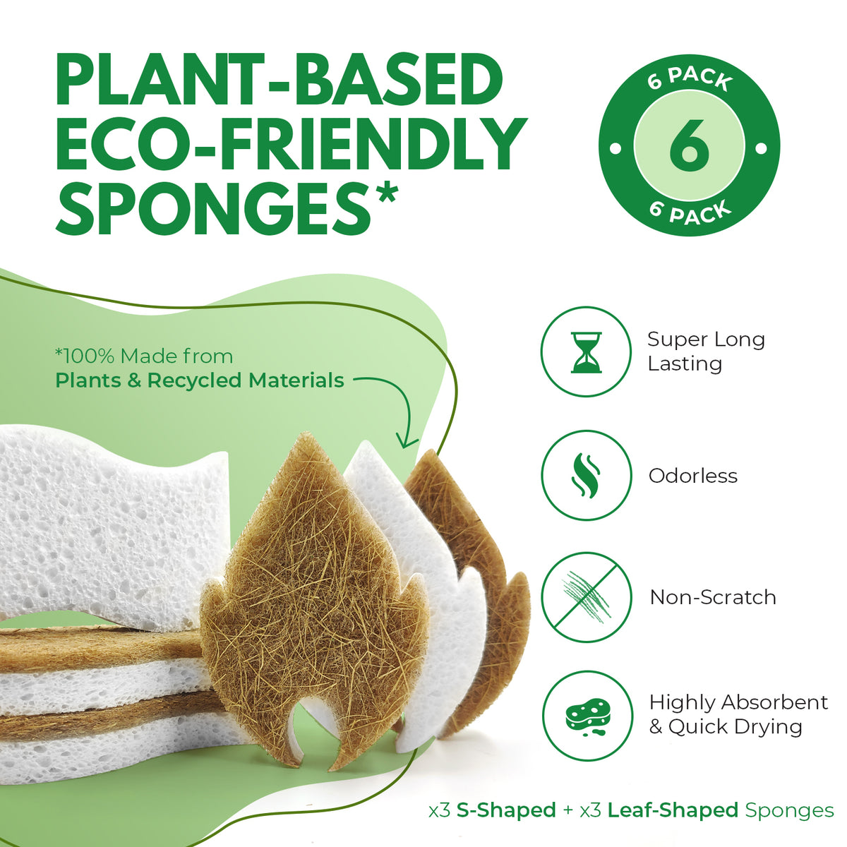 Non-Scratch Eco-Friendly Sponges - Leaf + S-Shape