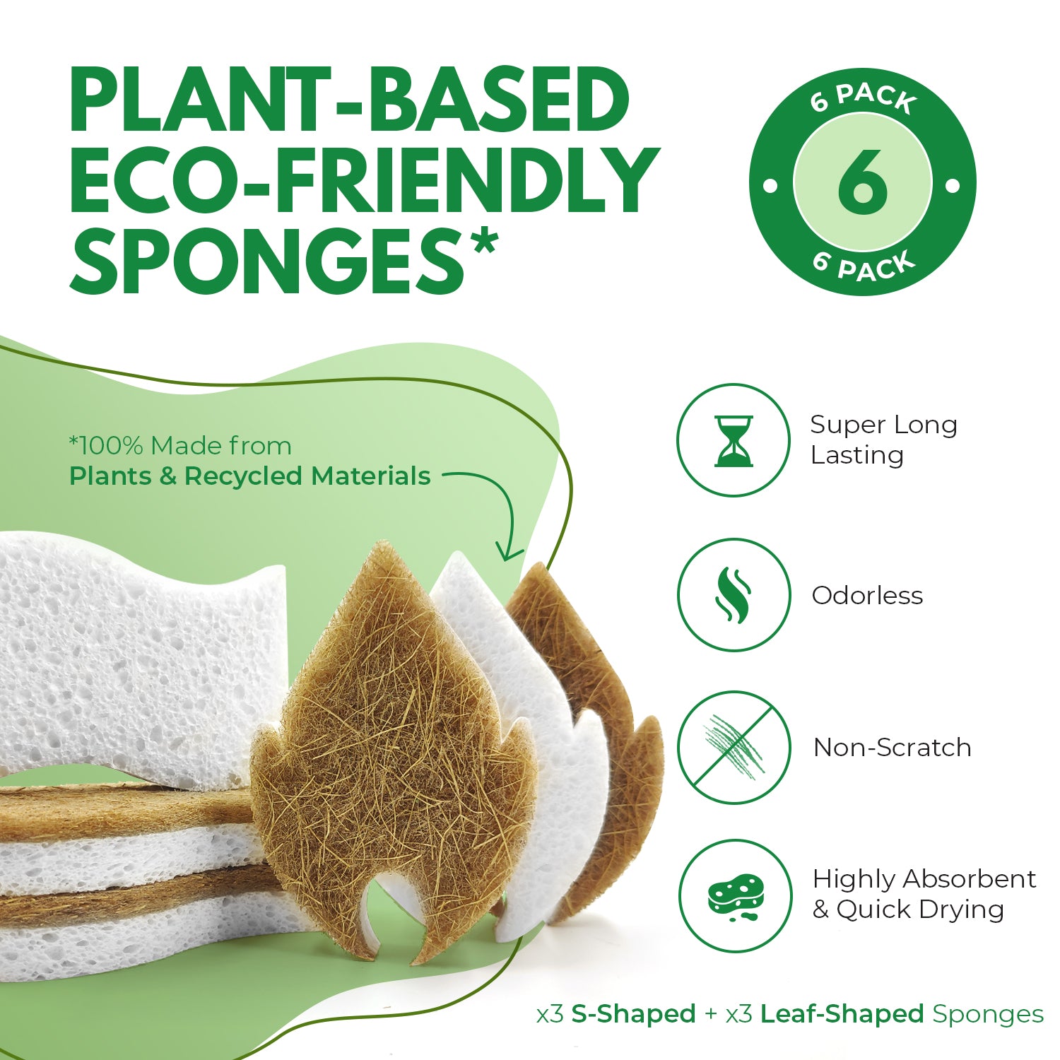 Non-Scratch Eco-Friendly Sponges - Leaf + S-Shape - AIRNEX