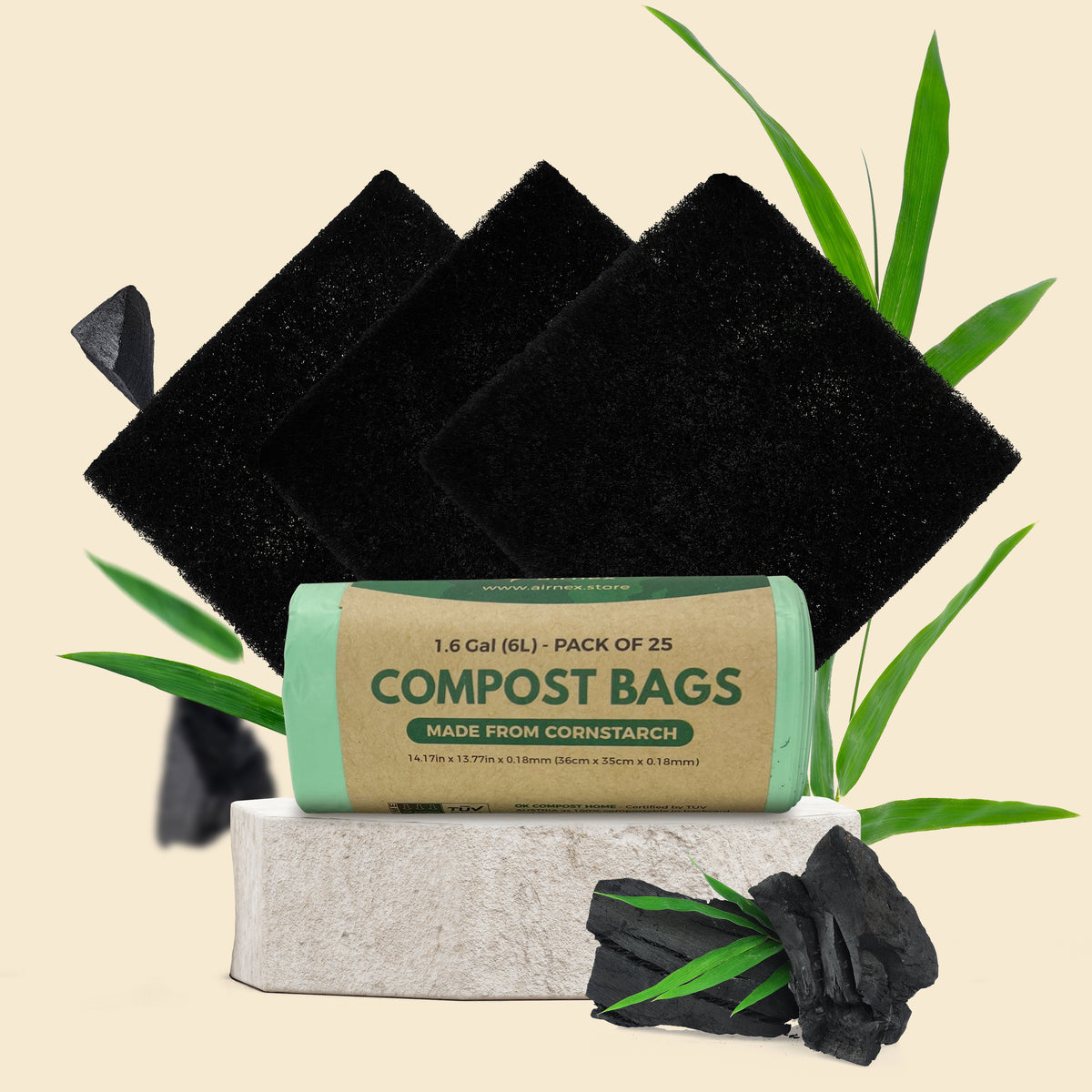 Compostable Trash Bags &amp; Charcoal Filters - Value Pack for Compost Bins