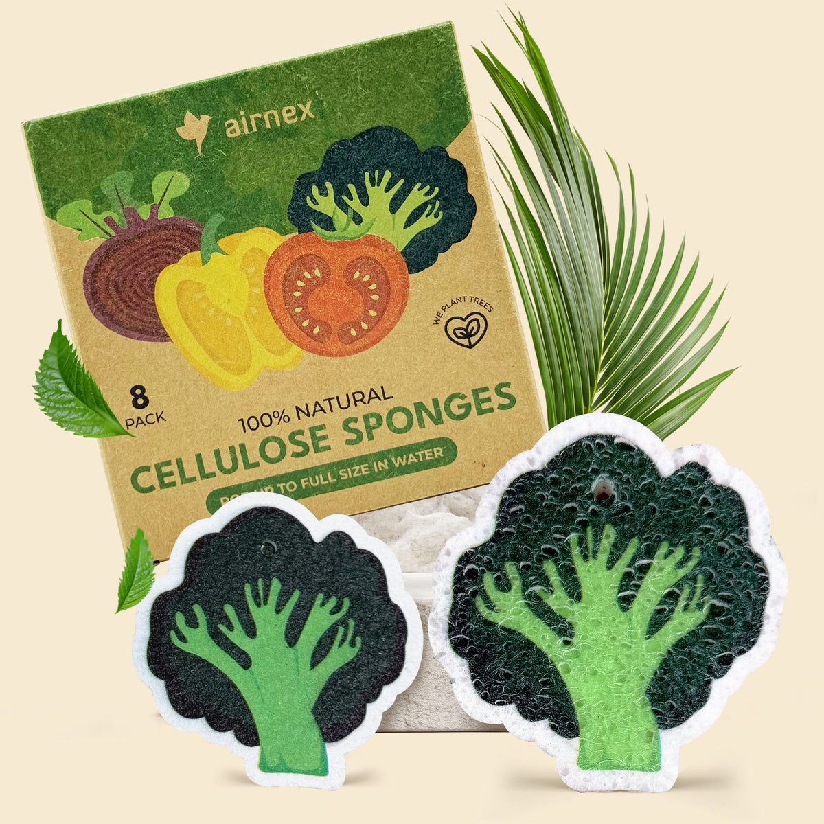 Biodegradable &amp; Compostable Cellulose Compressed Sponges - Pack of 8 Veggie Shaped