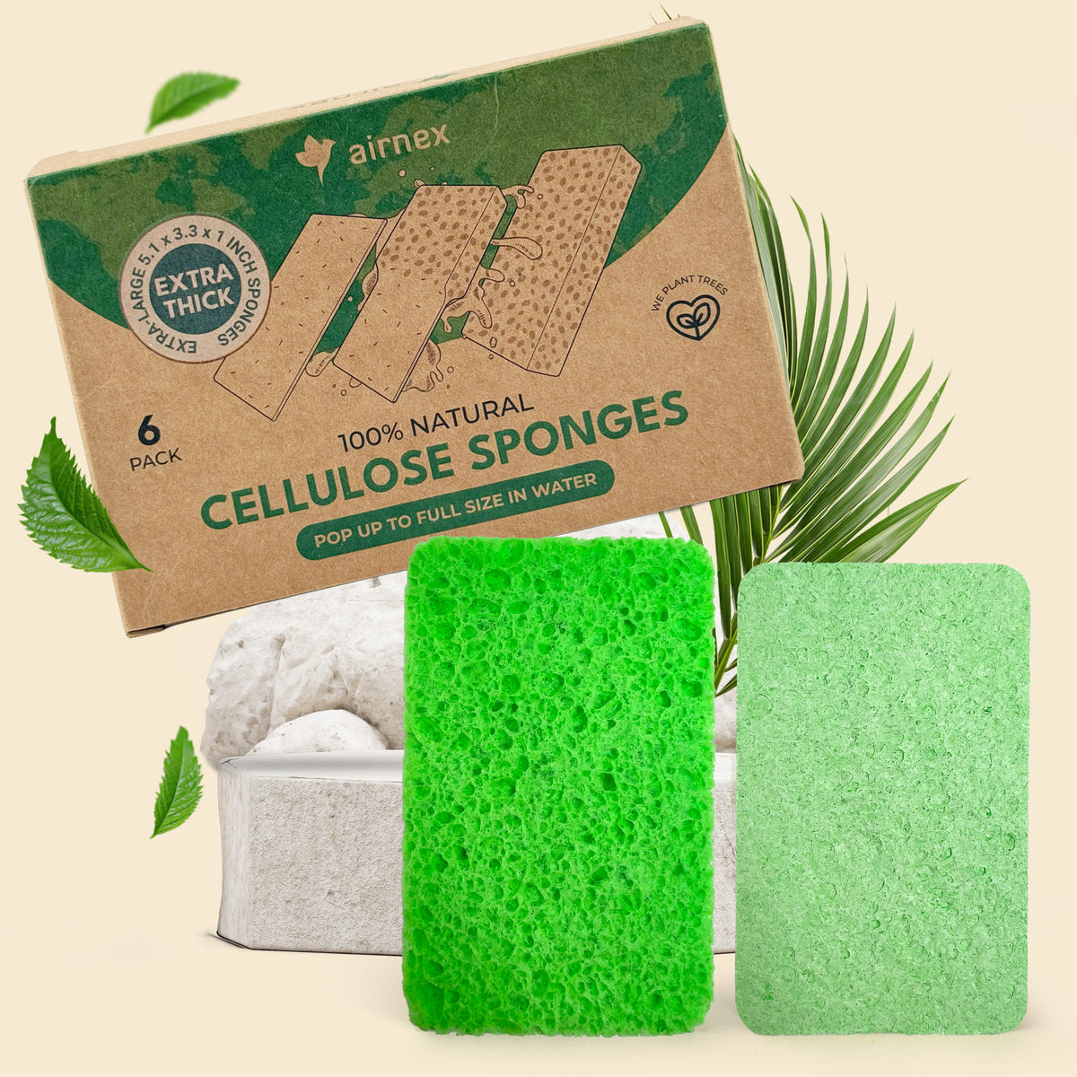 XL Biodegradable & Compostable Cellulose Compressed Sponges - Rectangular Multicolor
