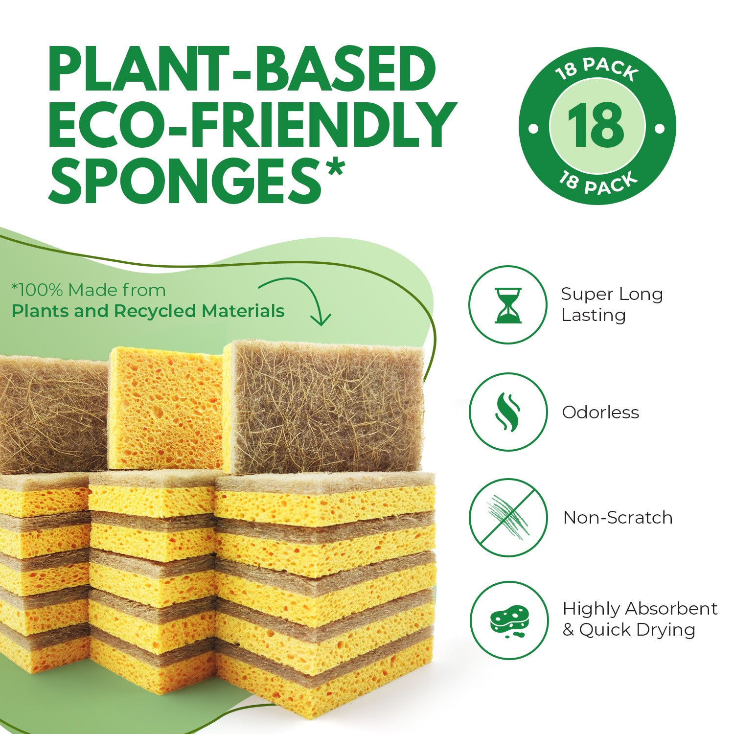 Non-Scratch Eco-Friendly Sponges - Yellow Rectangular Shape