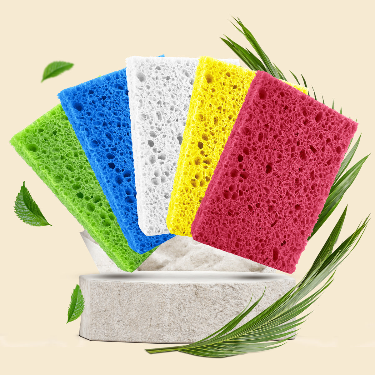 Biodegradable &amp; Compostable Cellulose Compressed Sponges - Rectangular Multicolor