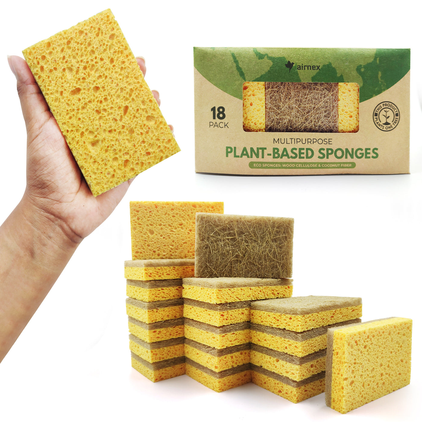 Plant-Based Biodegradable Kitchen Sponges - Rectangular Shape