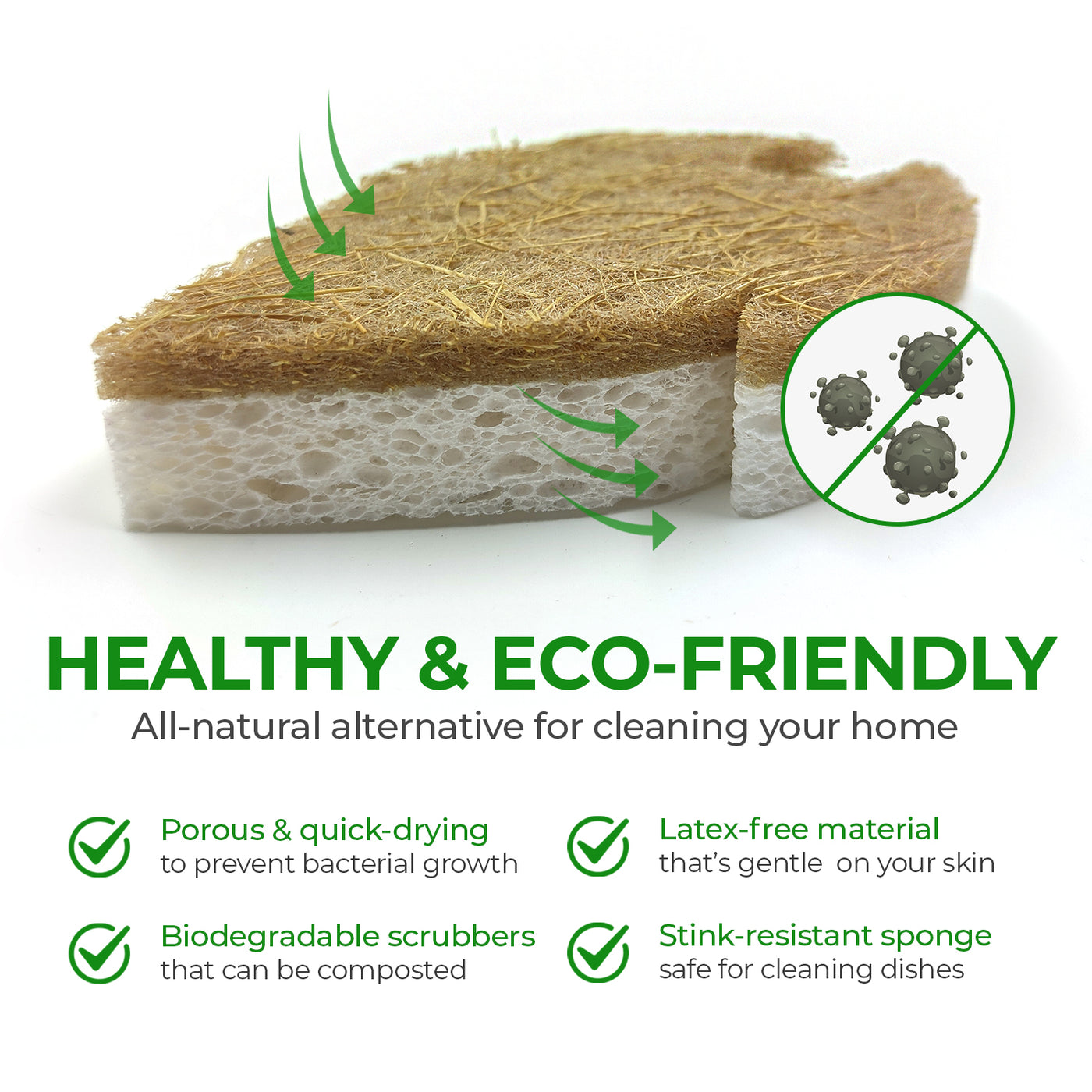 Plant-Based Biodegradable Kitchen Sponges - Bundle Pack of 18 - Leaf + S-shaped
