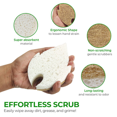 Plant-Based Biodegradable Kitchen Sponges - Bundle Pack of 18 - Leaf + Handy + S-Shape