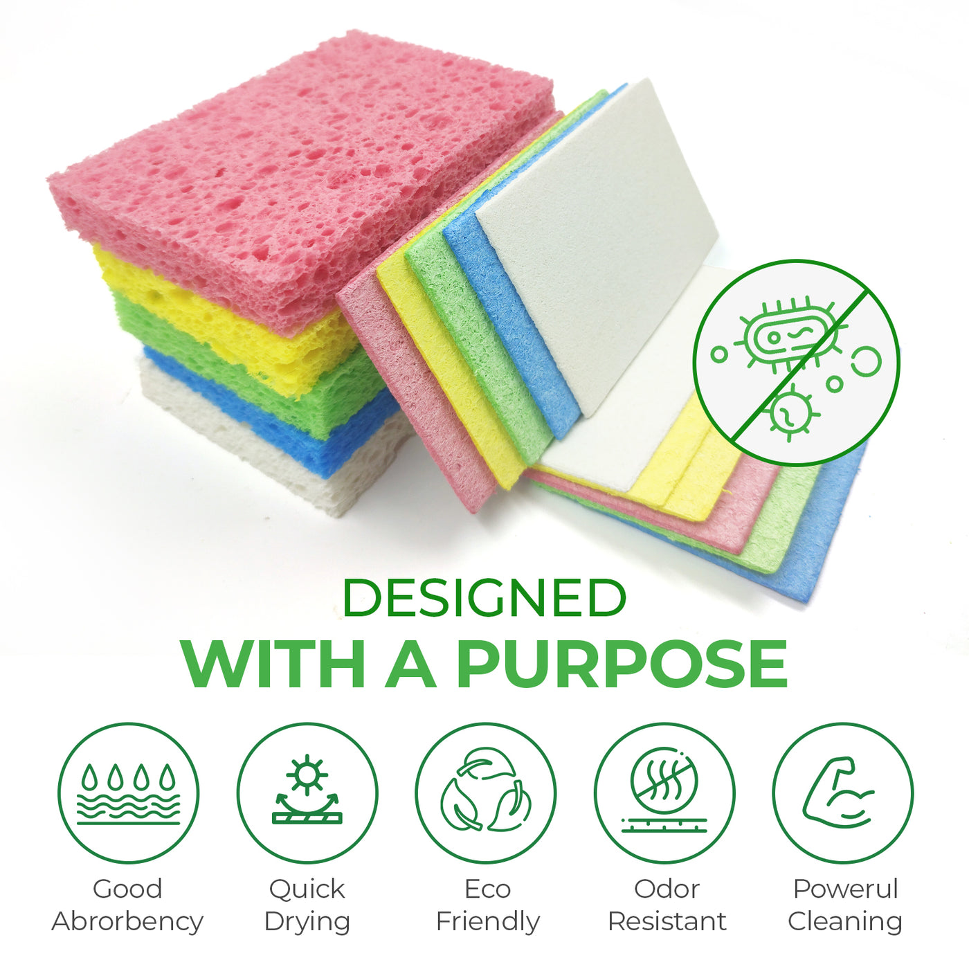 Biodegradable & Compostable Cellulose Compressed Sponges - Rectangular Multicolor