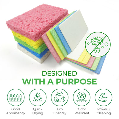 Biodegradable Cellulose Compressed Sponges - Kitchen Sponges for Cleaning - Heavy Duty and Natural Multipurpose Household Cleaning Sponges Good for Kitchen, Bathroom, and Surfaces