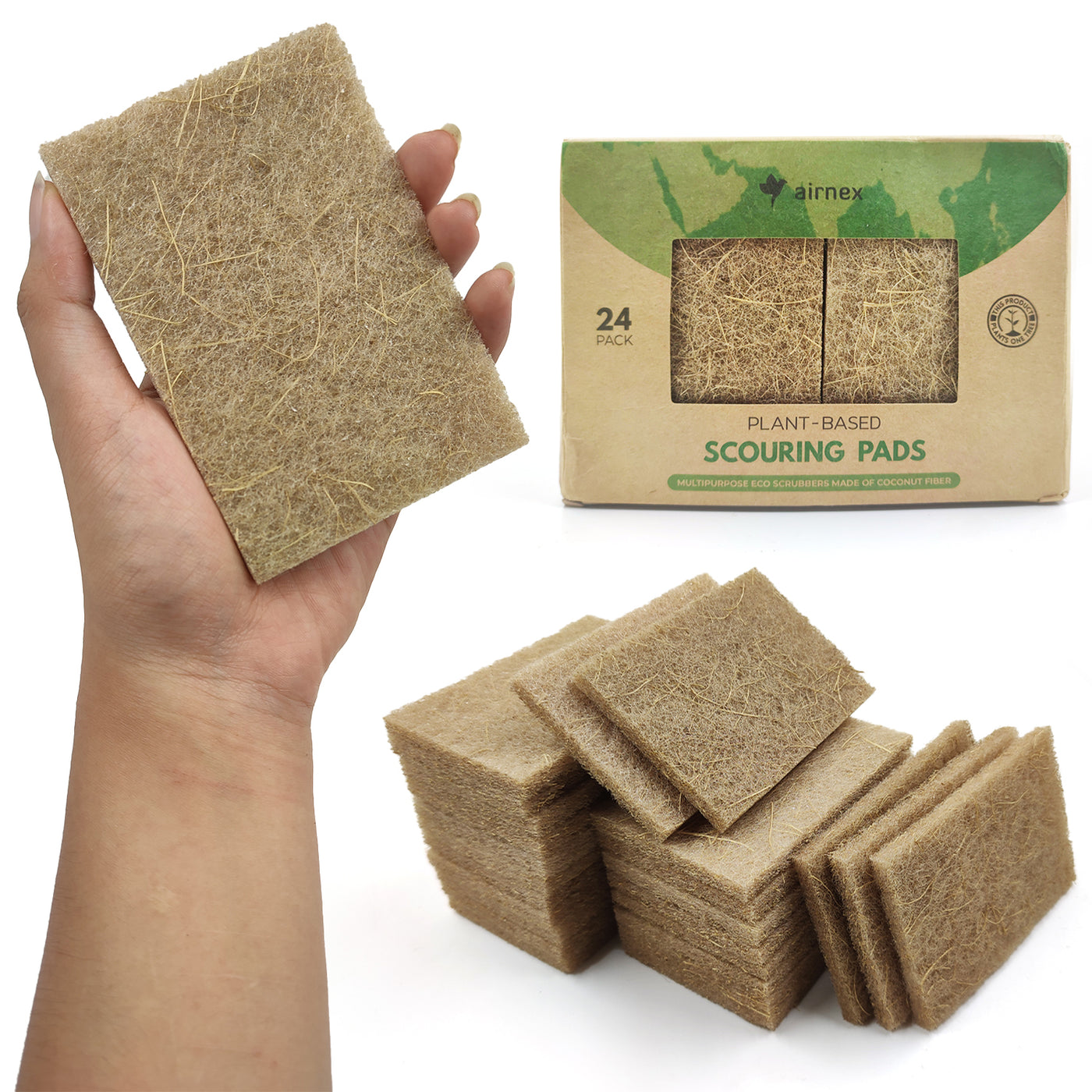 Biodegradable Scrubbing Pads for Dishes - Coconut Fiber Scrub Pads for Dishes - Non Scratch Scouring Pads for Pots and Pans