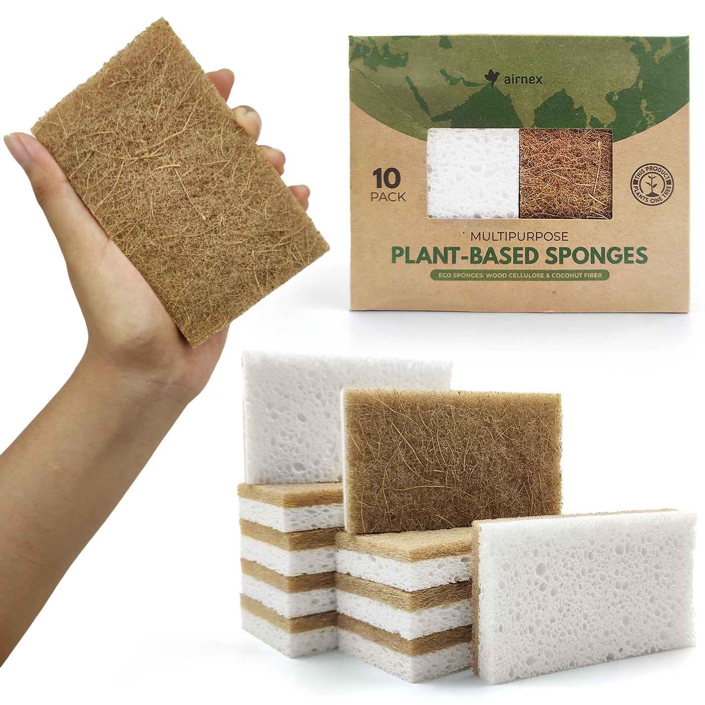 Biodegradable Natural Kitchen Sponge - Compostable Cellulose and Coconut  Walnut Scrubber Sponge - Eco Friendly Sponges for Dishes